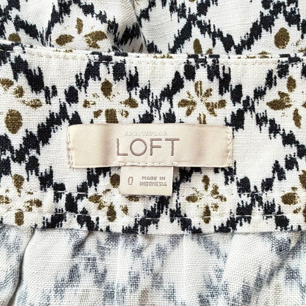 Ann Taylor Skirt Sz 0 Mini Linen Blend Geometric Mixed Prints White Black Olive - Picture 8 of 8